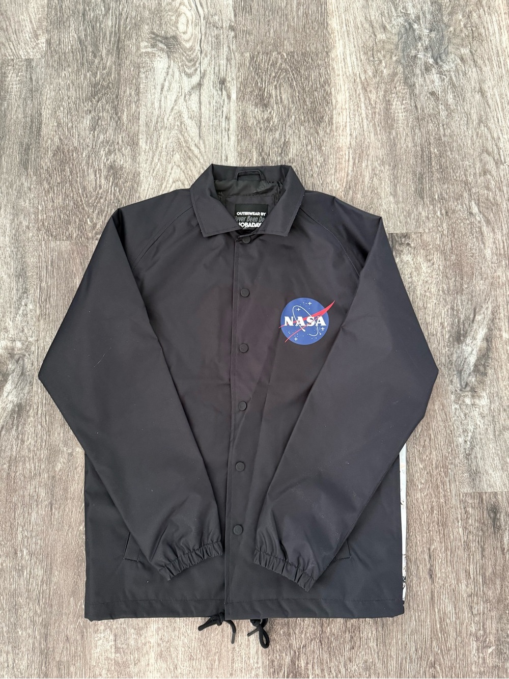 NOBADAY Black Windbreaker Jacket with Blue/Red NASA Patch